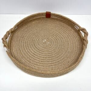 Denja and Co Round Cotton Woven Rope Tray with Handles 12"